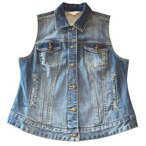 Boston Proper Denim Vest M Blue Western Casual Rhinestone Buttons Medium